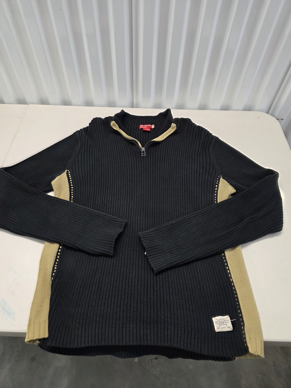 Guess Quarter Zip Black And Tan Sweater Men's Size XL